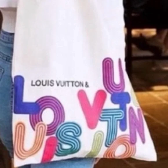 Louis Vuitton White Tote with Multicolor Letters - Picture 4 of 4